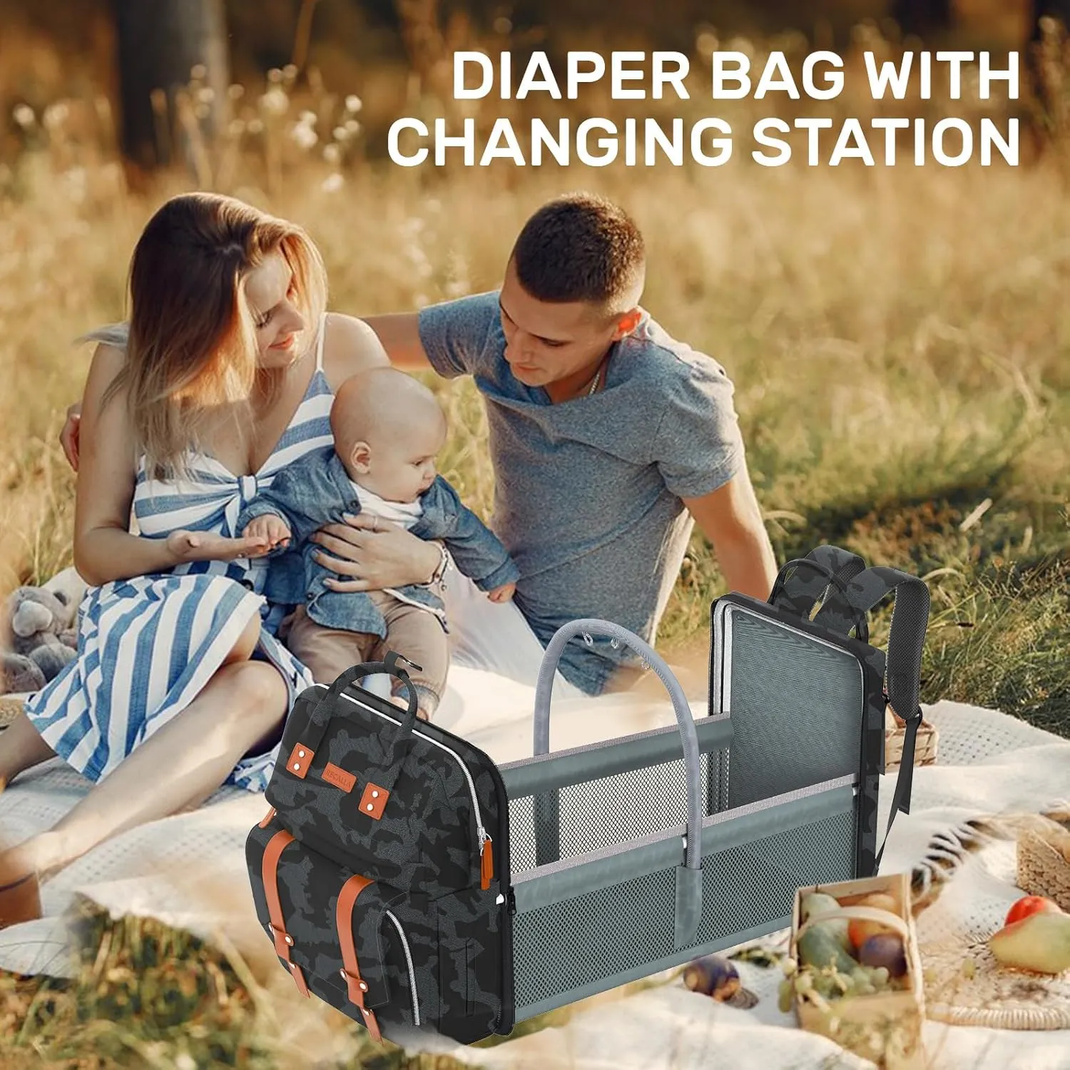 Diaper Bag Backpack with Changing Station, Large Diaper Bag, Multifunctional Diaper Bag, Baby Bag, Baby Shower Gifts, Camo