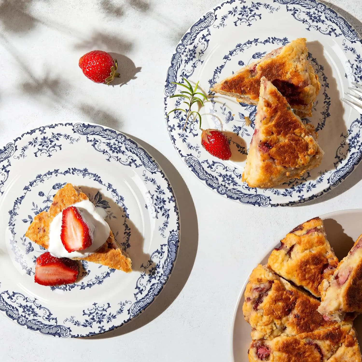 Dinner Plates, Ceramic Plates Set of 6, Kitchen Plates Microwave Safe, White Plate Dessert Blue Floral Plate Porcelain (Blue Rose, 10.5 inch)
