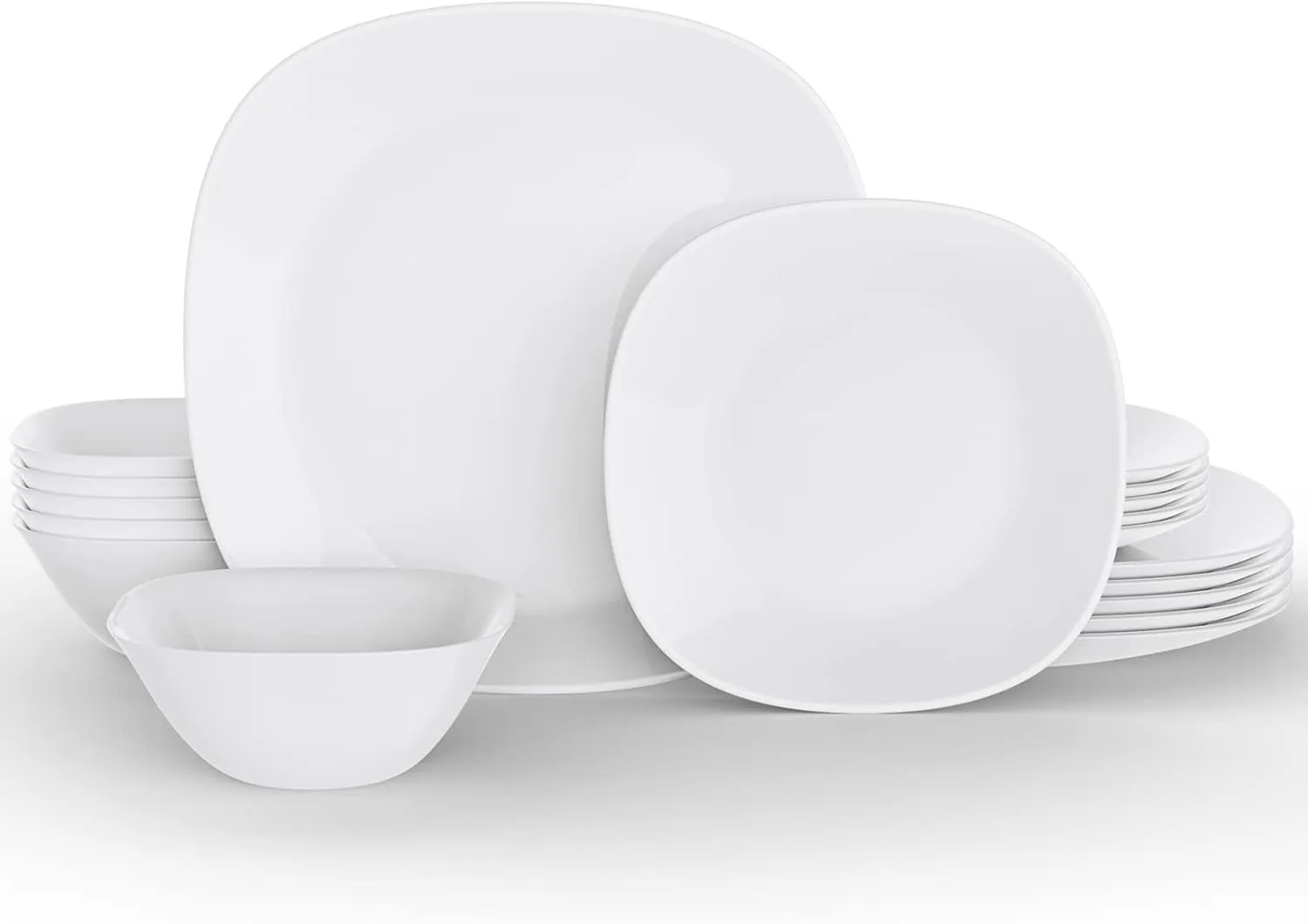 Dinnerware Set, MEKY 18-piece Opal Dishes Sets Service for 6,Square Plates and Bowls Set-White