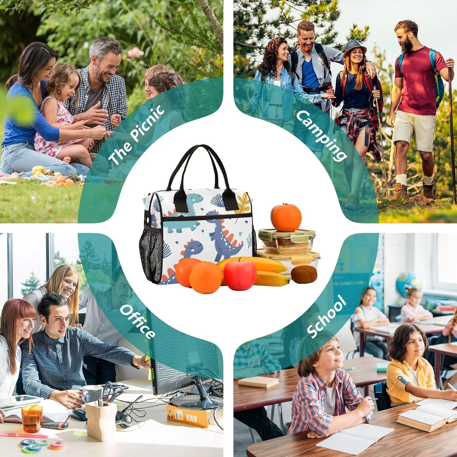 Dinosaurs Bushes White Lunch Bag Women Cooler Bags Lunch Tote Bags for Men Reusable Insulated Lunch Box Crossbody with Shoulder Strap Leakproof Work Picnic S