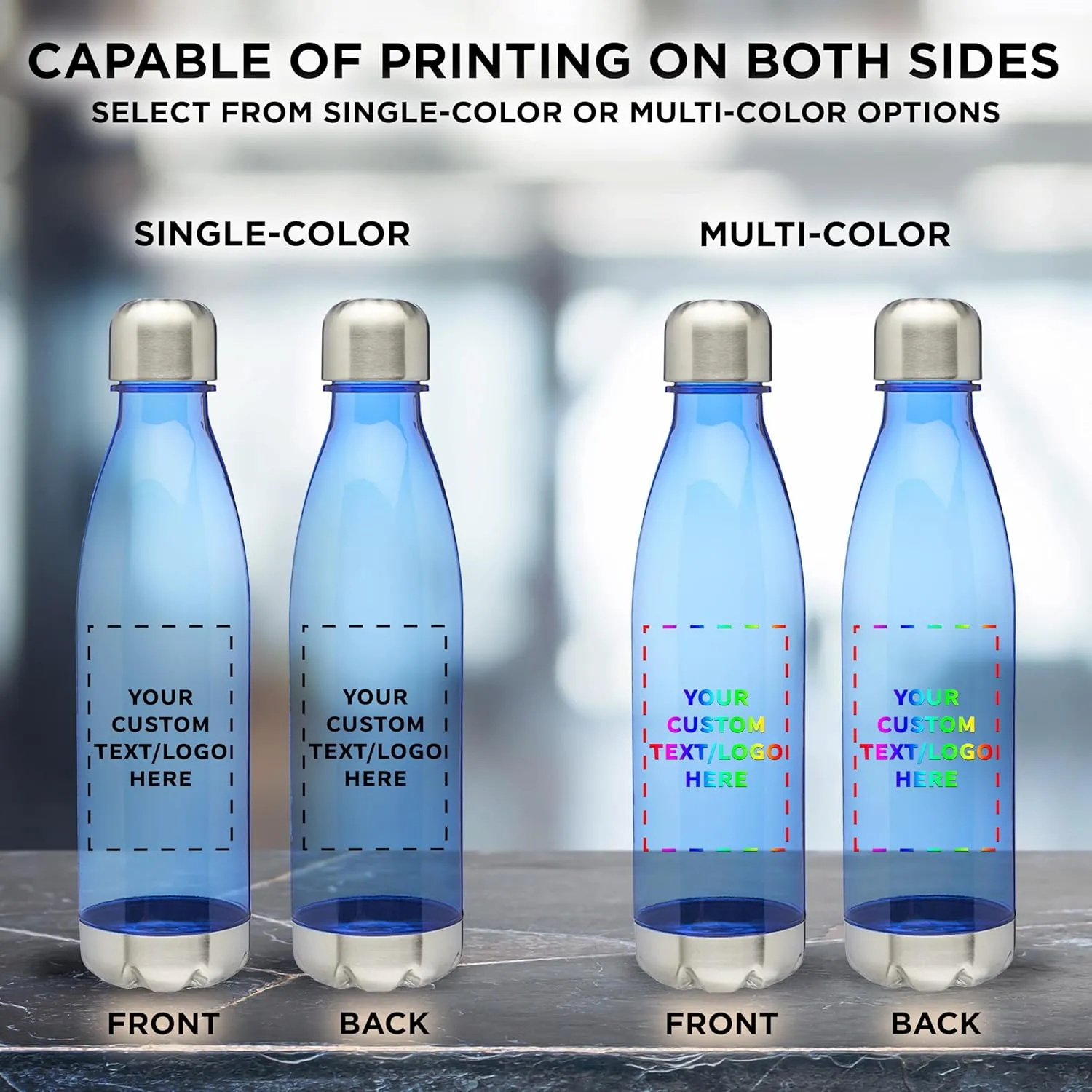 DISCOUNT PROMOS Custom Levian Cola Shaped Plastic Bottles 25 oz. Set of 10, Personalized Bulk Pack - BPA Free, Great for Gym, Hiking, Cycling, Yoga and More - Blue
