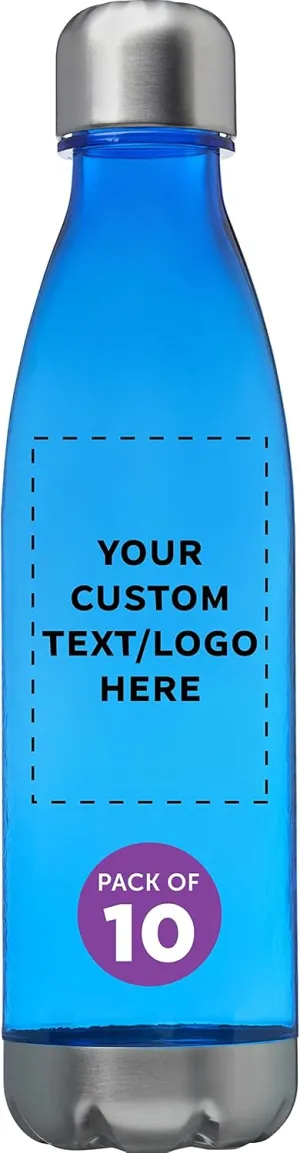 DISCOUNT PROMOS Custom Levian Cola Shaped Plastic Bottles 25 oz. Set of 10, Personalized Bulk Pack - BPA Free, Great for Gym, Hiking, Cycling, Yoga and More - Blue