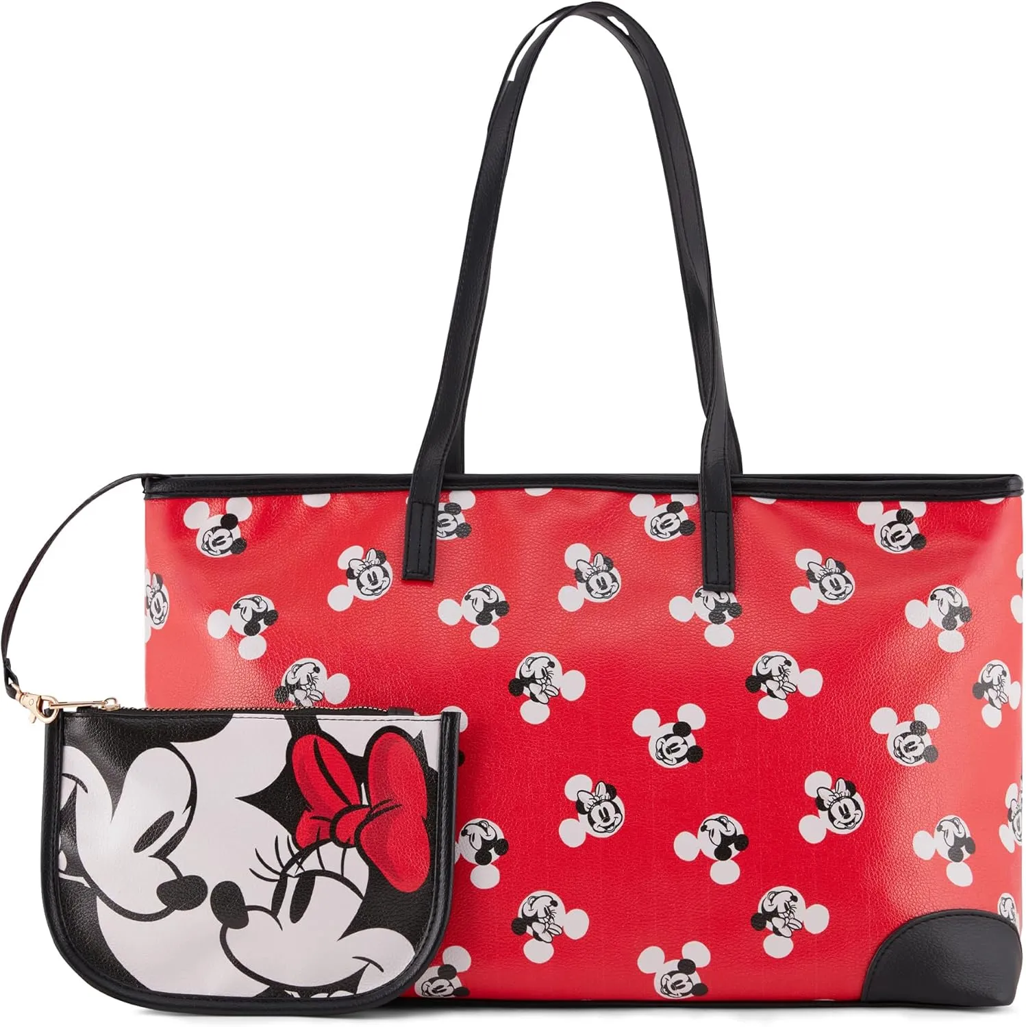 Disney Mickey and Minnie Tote bag - Girls, Boys, Teens, Adults - Mickey and Minnie Mouse Faux PU Leather Cosplay Tote Handbag with Zipper Pouch