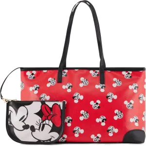 Disney Mickey and Minnie Tote bag - Girls, Boys, Teens, Adults - Mickey and Minnie Mouse Faux PU Leather Cosplay Tote Handbag with Zipper Pouch