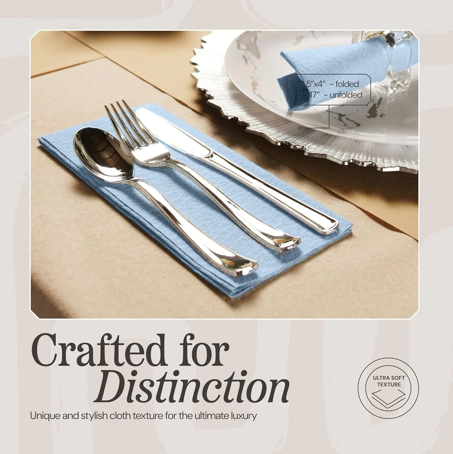 Disposable Cloth-Like Paper Napkins, 200 Pack 12" x 17" Linen-Feel Blue Denim Dinner Napkins For Wedding, Party, Kitchen Or Bathroom, Made In USA