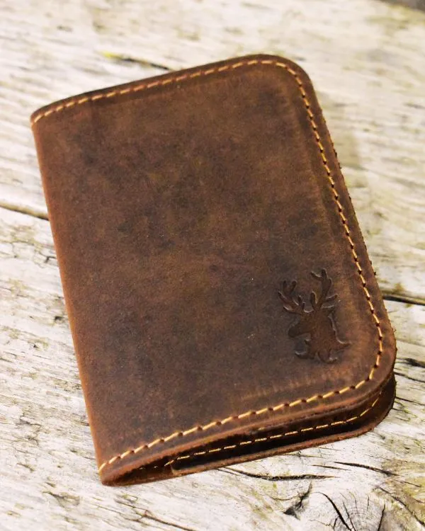 Distressed Leather Card Holder – Bifold – TAN