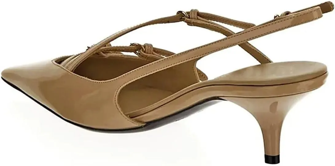Divanne Slingback Heels for Women, Pointed Toe Kitten Heels Pumps Multi-Buckle Sling Back Shoes Low Heel Sandals Evening Party Wedding Shoes