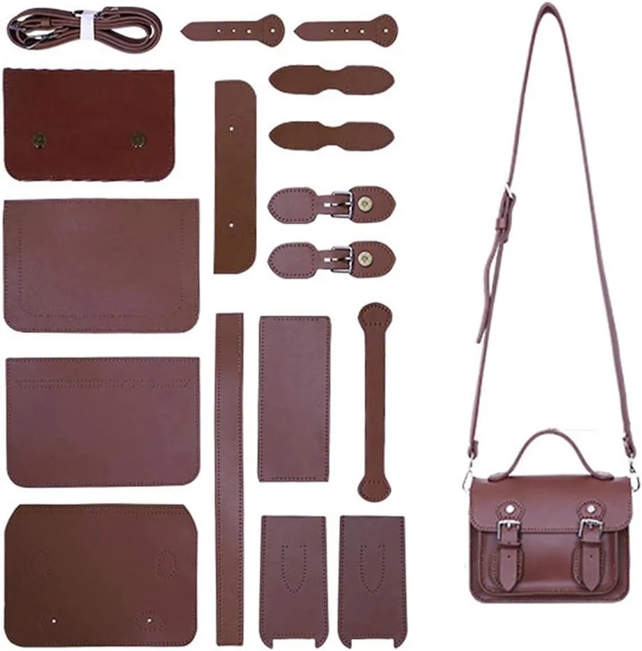 DIY Pu Leather Bag Kit Brown Stitch Purse Making Supplies Knitting Crochet All Materials Kits Sewing Tool Set with Instruction for Women Handbag Shoulder Bag Handicraft Gift Accessories