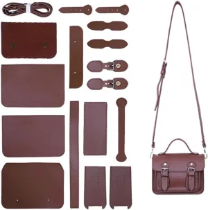 DIY Pu Leather Bag Kit Brown Stitch Purse Making Supplies Knitting Crochet All Materials Kits Sewing Tool Set with Instruction for Women Handbag Shoulder Bag Handicraft Gift Accessories
