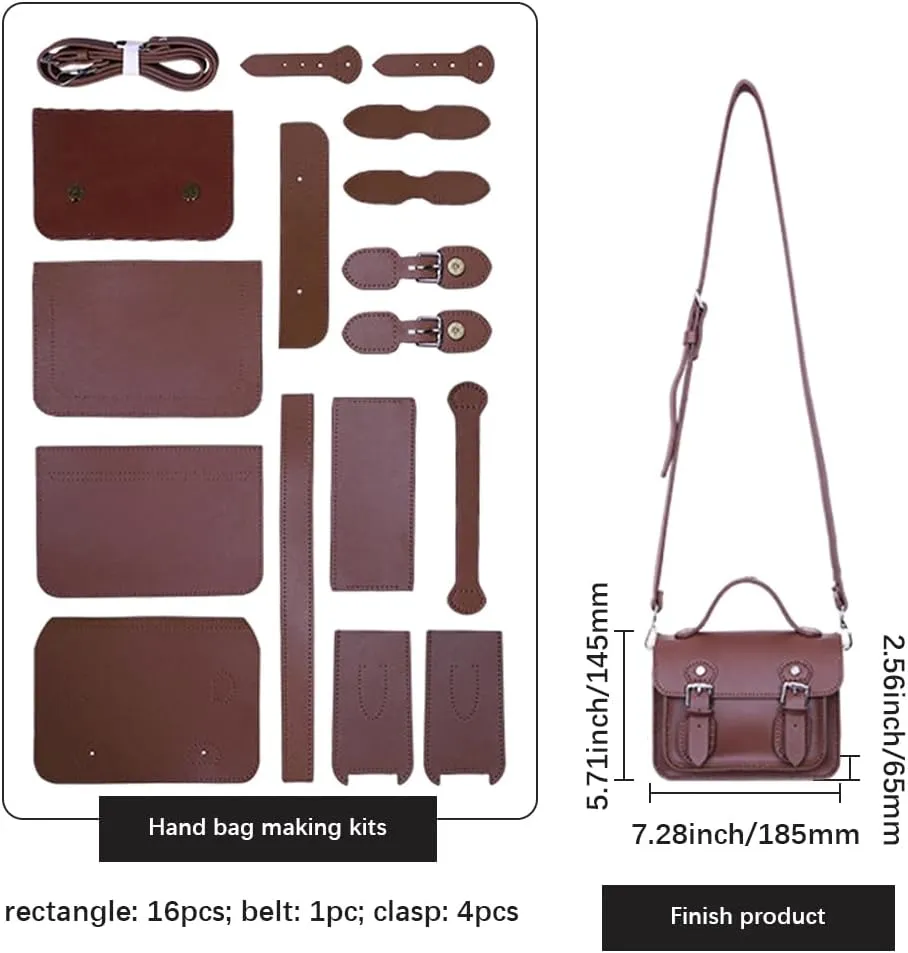 DIY Pu Leather Bag Kit Brown Stitch Purse Making Supplies Knitting Crochet All Materials Kits Sewing Tool Set with Instruction for Women Handbag Shoulder Bag Handicraft Gift Accessories