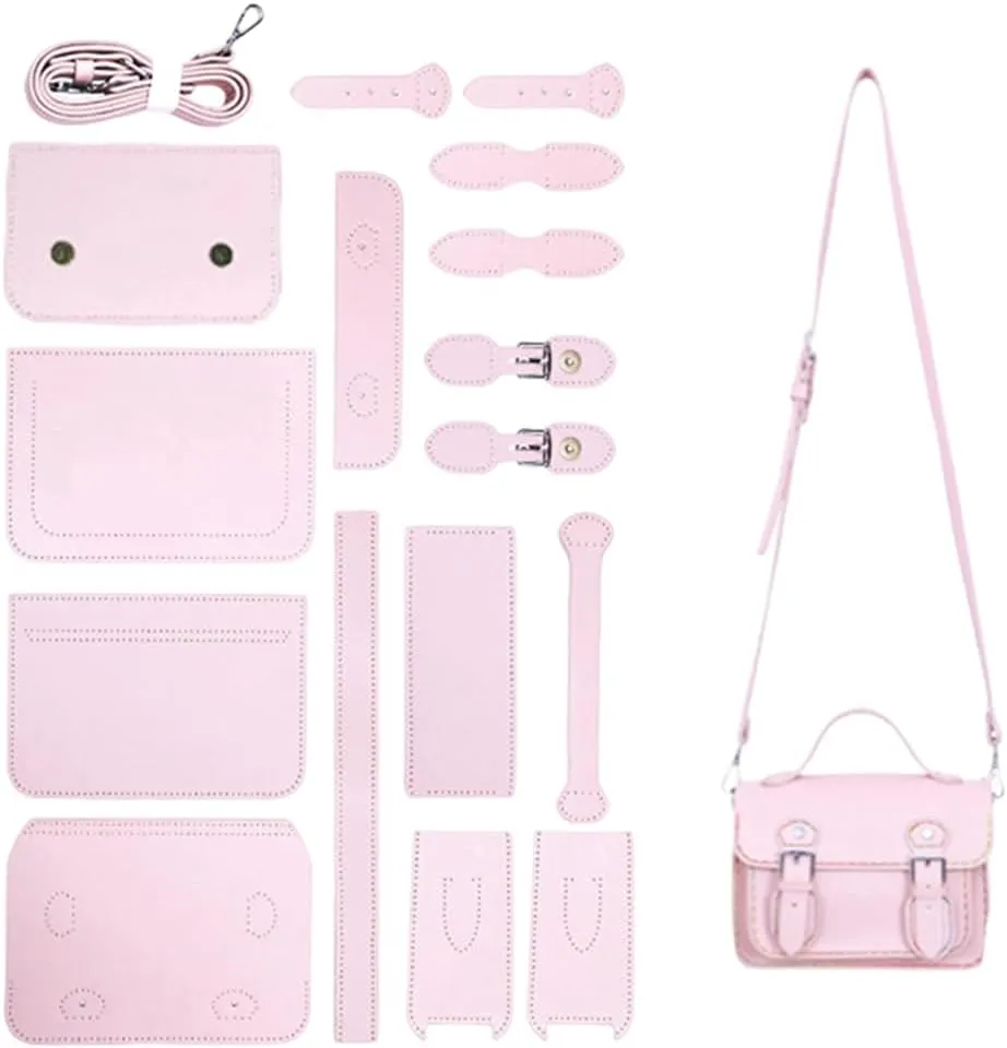 DIY Pu Leather Bag Kit Pink Stitch Crossbody Bag Kit Purse Making Supplies Knitting Crochet All Materials Kits Sewing Tool Set with Instruction for Women Beginners Gift Craft Accessories
