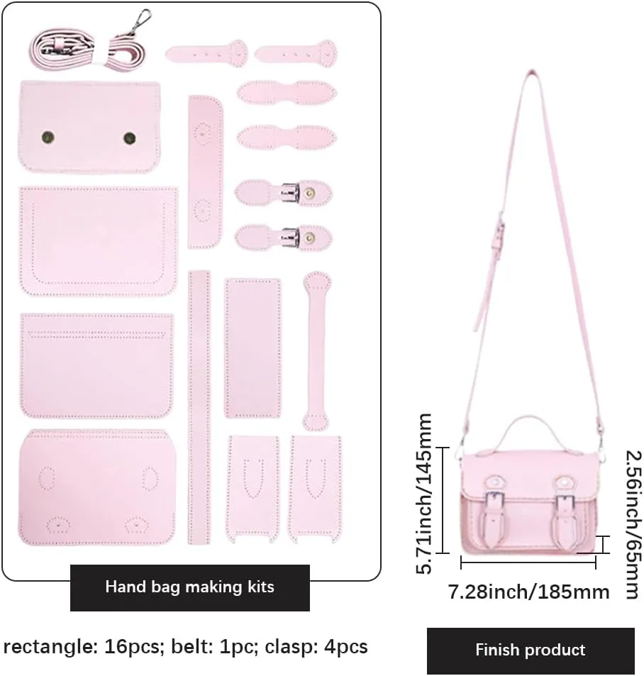 DIY Pu Leather Bag Kit Pink Stitch Crossbody Bag Kit Purse Making Supplies Knitting Crochet All Materials Kits Sewing Tool Set with Instruction for Women Beginners Gift Craft Accessories