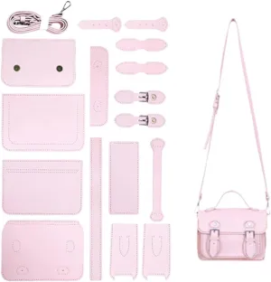 DIY Pu Leather Bag Kit Pink Stitch Crossbody Bag Kit Purse Making Supplies Knitting Crochet All Materials Kits Sewing Tool Set with Instruction for Women Beginners Gift Craft Accessories