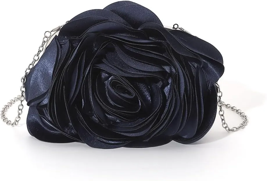 DJBM Women Cozy Satin Flower Clutch Evening Bag Unique Graceful Shouder Purse with Detachable Chain for Dinner Prom