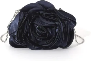 DJBM Women Cozy Satin Flower Clutch Evening Bag Unique Graceful Shouder Purse with Detachable Chain for Dinner Prom