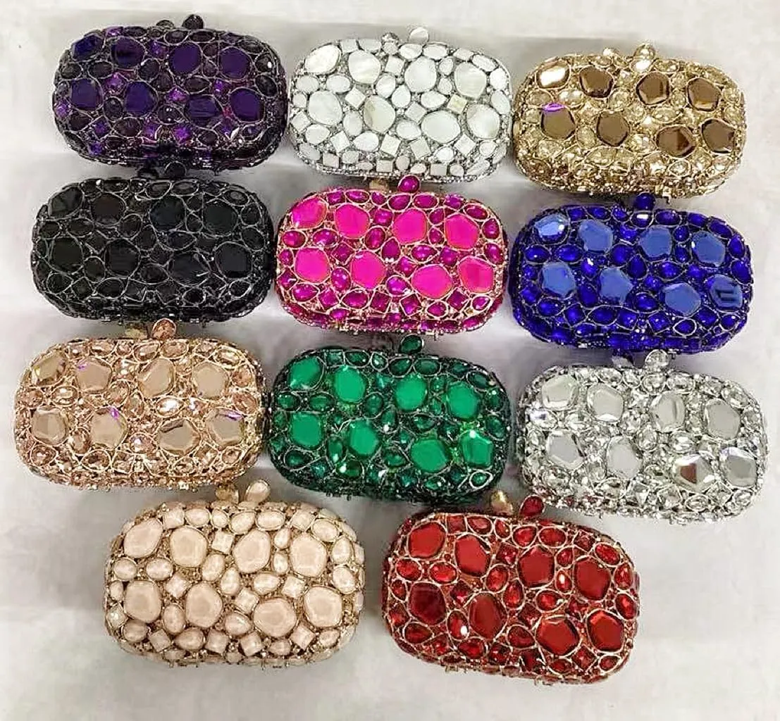 DJBM Women Glitter Rhinestone Box Bag Luxury Crystal Evening Clutch with Chain for Dance Celebrate