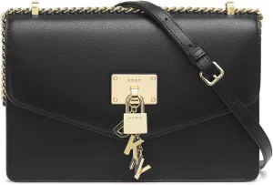 DKNY womens Elissa Leather Shoulder Bag with Logo Charm