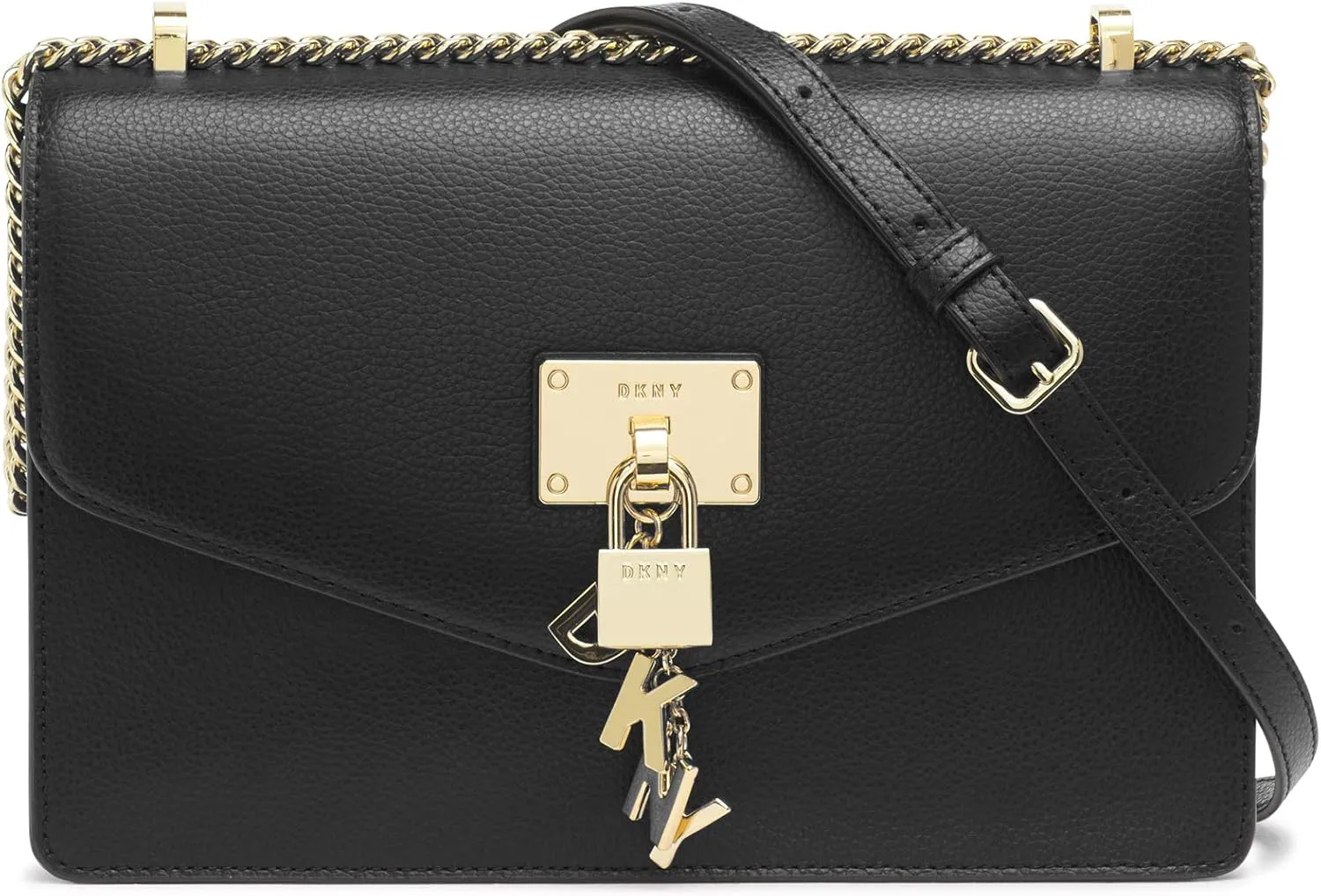 DKNY womens Elissa Leather Shoulder Bag with Logo Charm