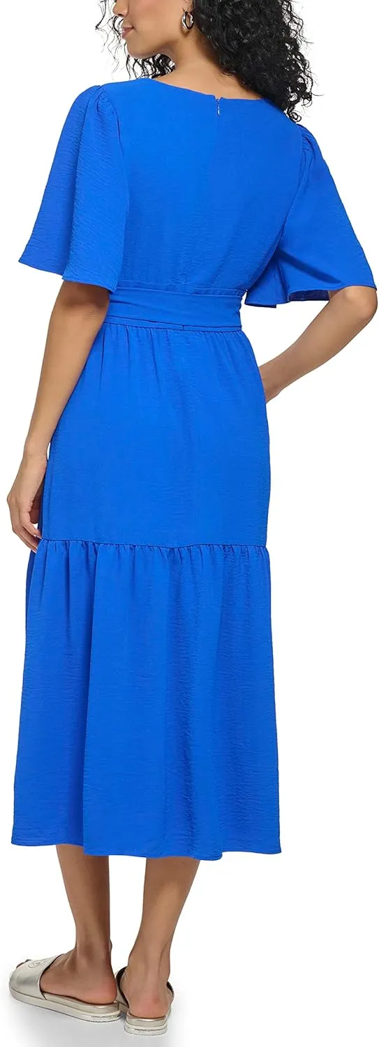 DKNY womens Short Sleeve Tiered Midi Dress