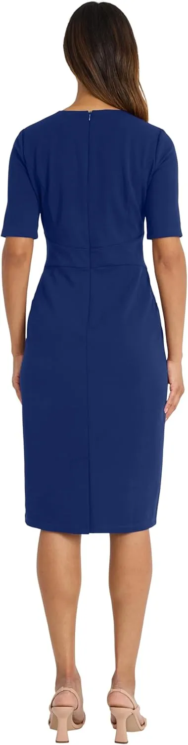 Donna Morgan Women's Curved Waist Seam Crepe Workwear Dress Career Office Desk to Dinner Event Occasion Guest of