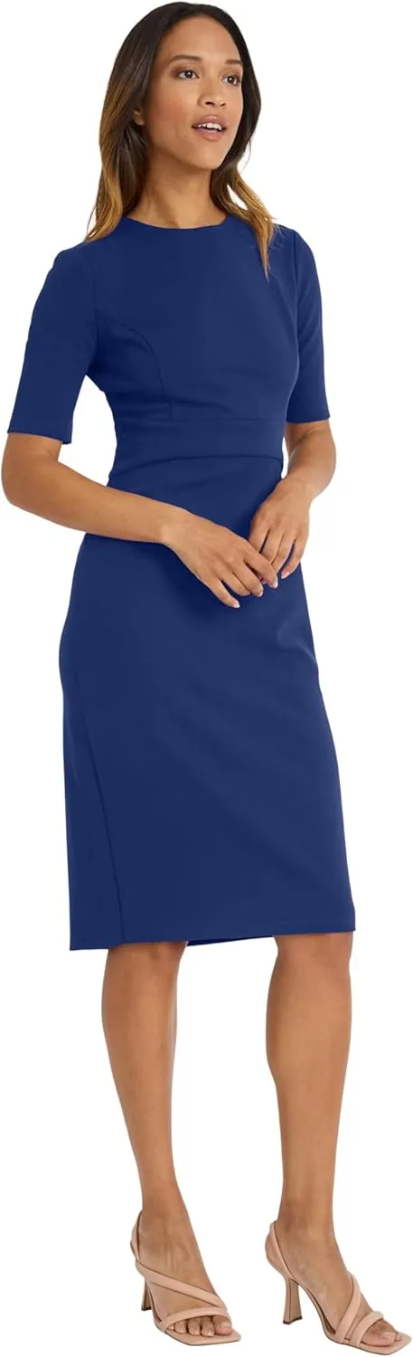 Donna Morgan Women's Curved Waist Seam Crepe Workwear Dress Career Office Desk to Dinner Event Occasion Guest of