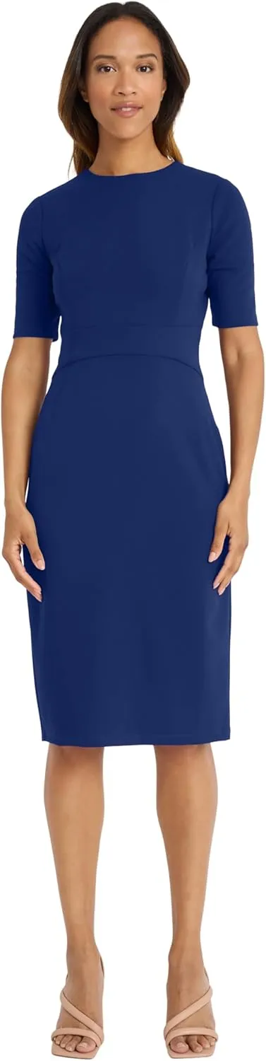 Donna Morgan Women's Curved Waist Seam Crepe Workwear Dress Career Office Desk to Dinner Event Occasion Guest of