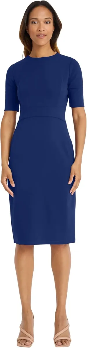 Donna Morgan Women's Curved Waist Seam Crepe Workwear Dress Career Office Desk to Dinner Event Occasion Guest of