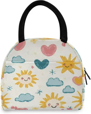 Doodle Sun and Heart Women's Lunch Bag Men's Insulated Lunch Box Unisex Reusable Lunch Box Cooler Bag For Work Office Travel Picnic