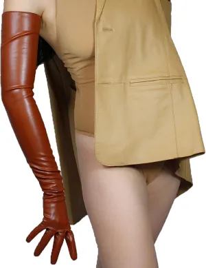 DooWay Extra Long Leather Gloves Women Faux Lambskin Soft 28" Costume Opera Gloves