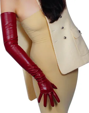 DooWay Extra Long Leather Gloves Women Faux Lambskin Soft 28" Costume Opera Gloves
