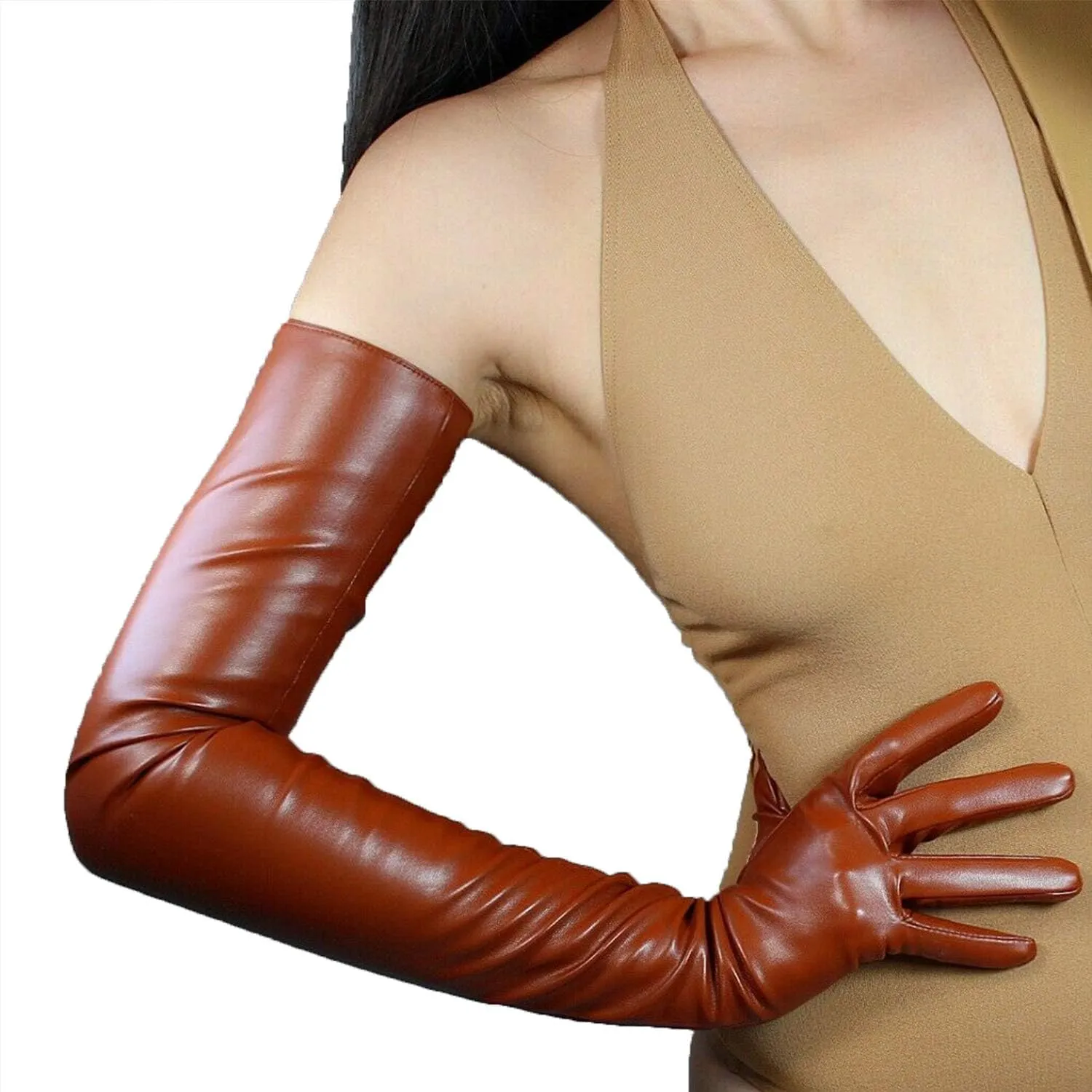 DooWay Extra Long Leather Gloves Women Faux Lambskin Soft 28" Costume Opera Gloves