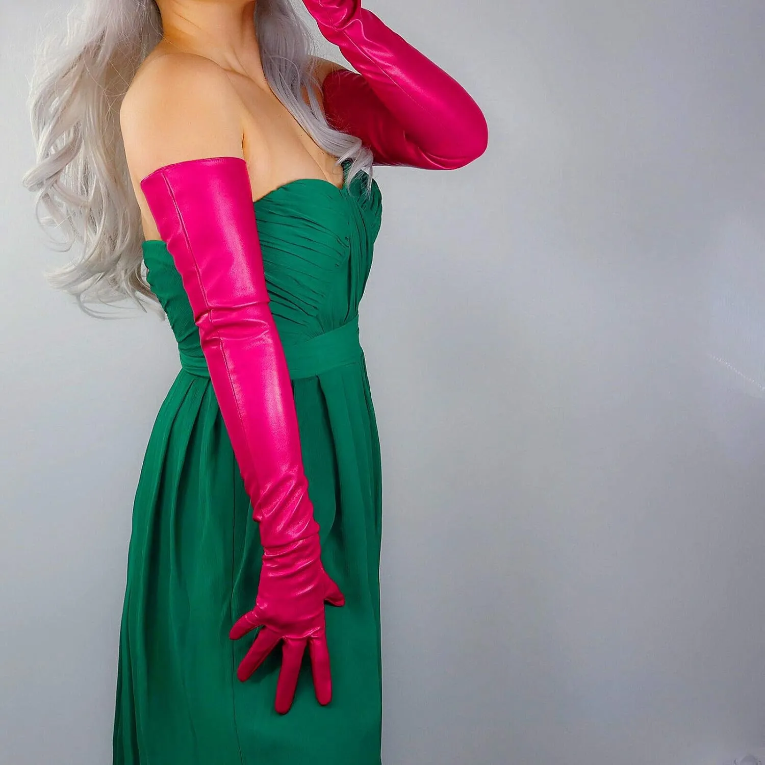 DooWay Extra Long Leather Gloves Women Faux Lambskin Soft 28" Costume Opera Gloves