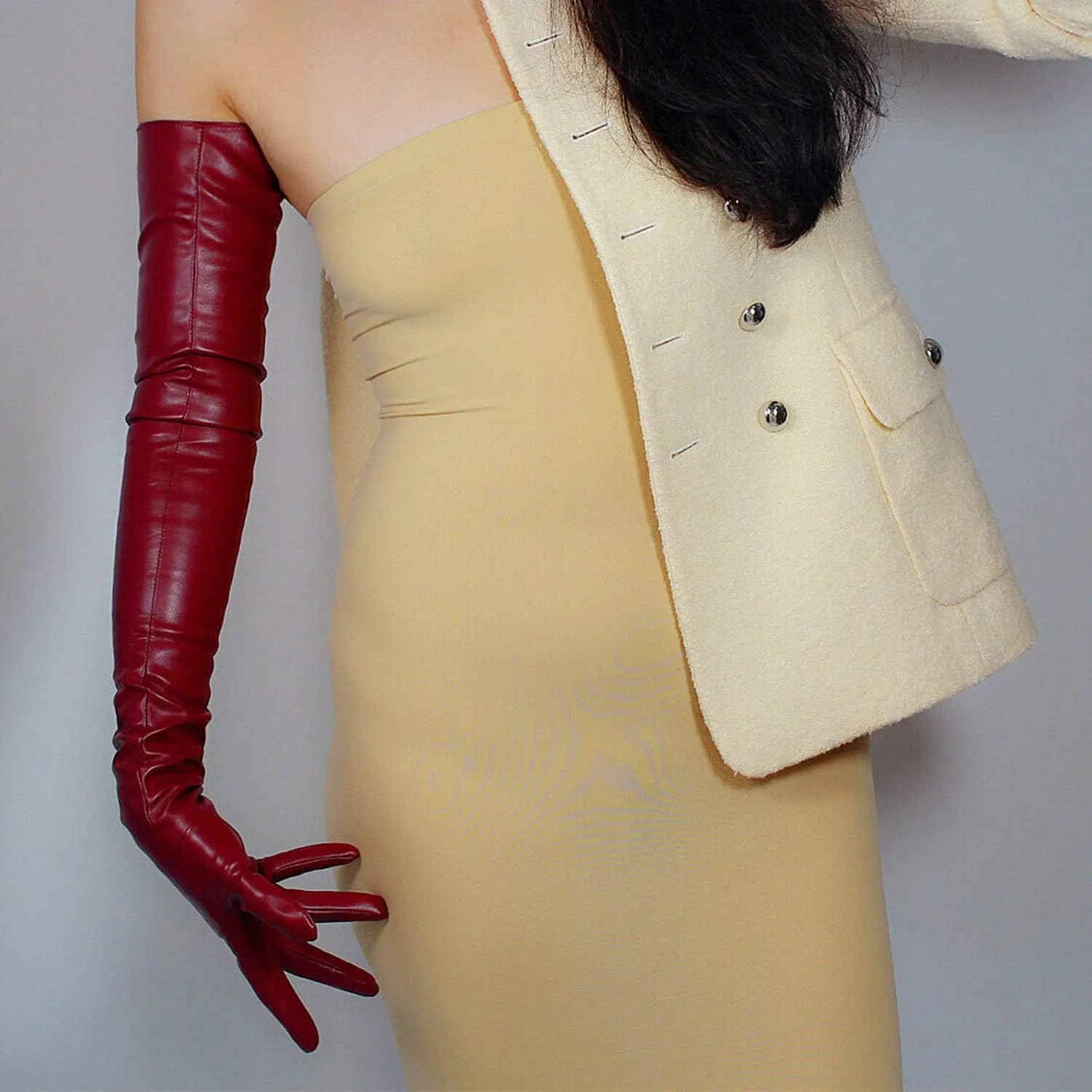 DooWay Extra Long Leather Gloves Women Faux Lambskin Soft 28" Costume Opera Gloves