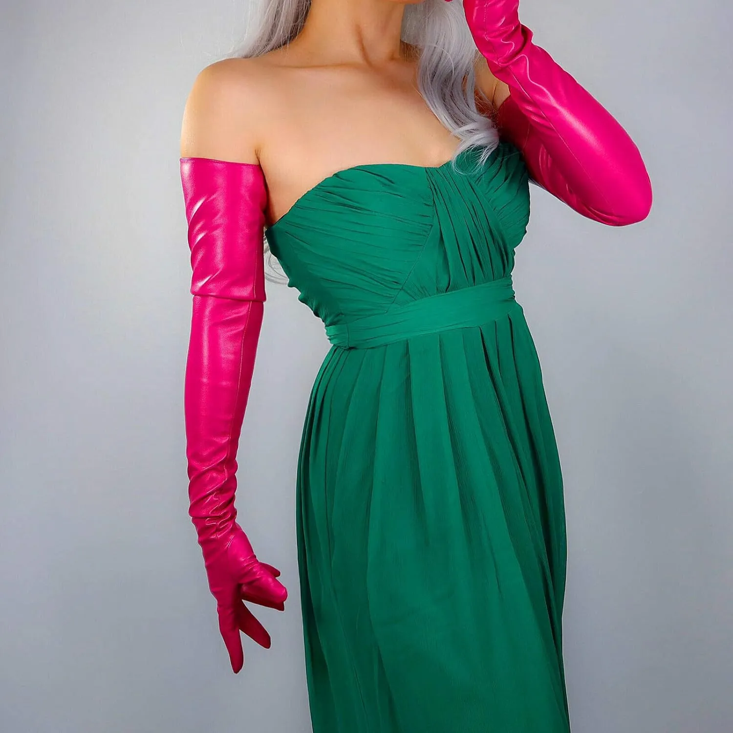 DooWay Extra Long Leather Gloves Women Faux Lambskin Soft 28" Costume Opera Gloves