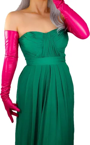 DooWay Extra Long Leather Gloves Women Faux Lambskin Soft 28" Costume Opera Gloves