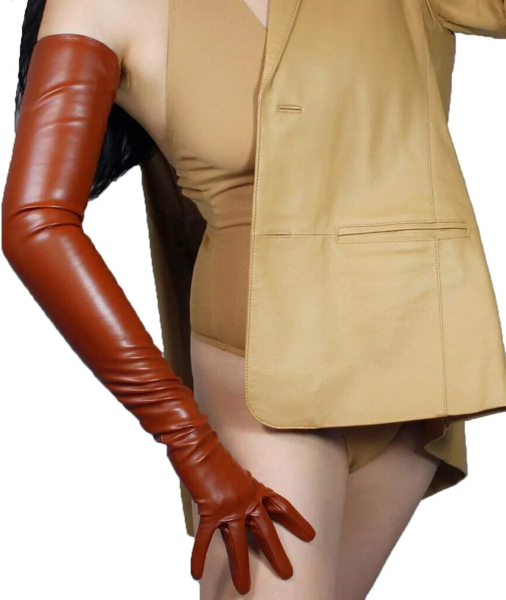 DooWay Extra Long Leather Gloves Women Faux Lambskin Soft 28" Costume Opera Gloves