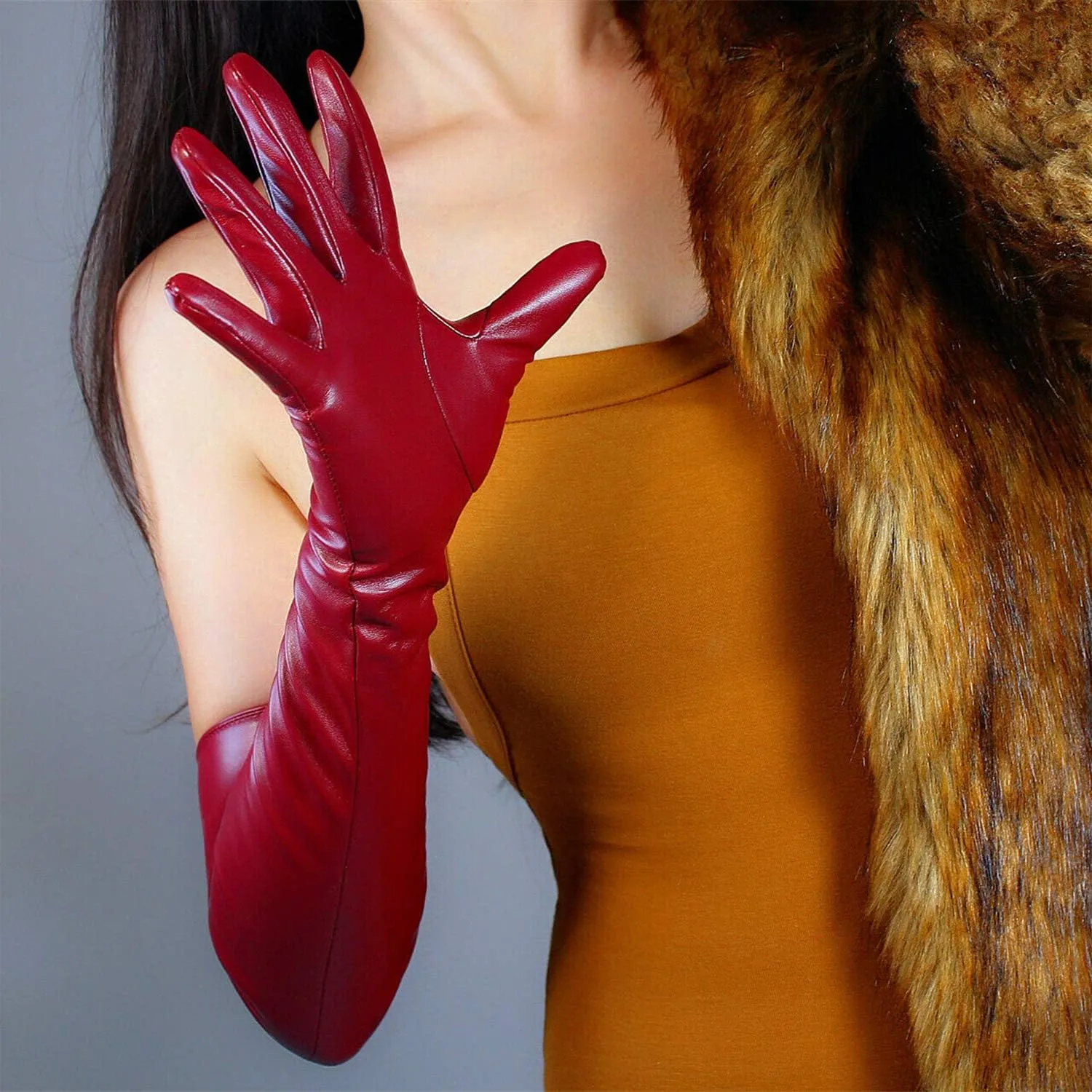 DooWay Women Long Leather Opera Gloves Evening Party Costume Faux Leather Cosplay Dress Accessories 24 inches