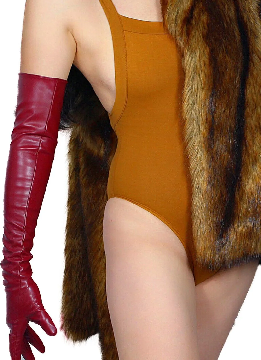 DooWay Women Long Leather Opera Gloves Evening Party Costume Faux Leather Cosplay Dress Accessories 24 inches