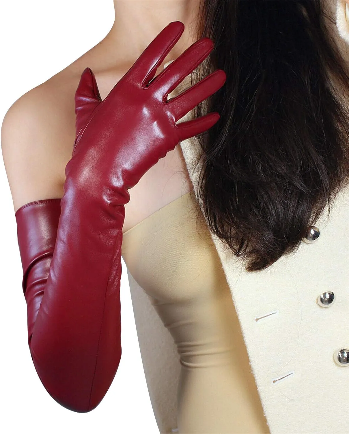 DooWay Women Long Leather Opera Gloves Evening Party Costume Faux Leather Cosplay Dress Accessories 24 inches