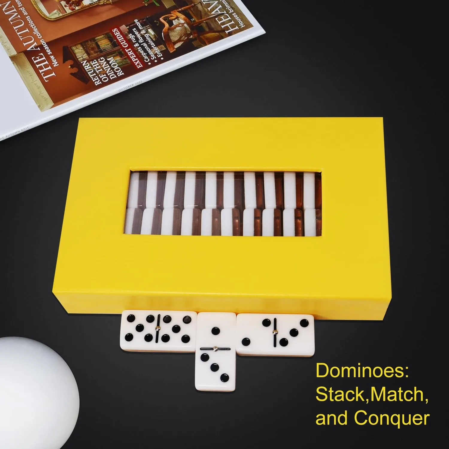 Double Six Standard Dominos Set 28 Tiles – Dominos Set Games for Adults, Classic Numbers Table Games, Family Travel Dominos Games Night Ideal for 2-4 Players (Yellow)