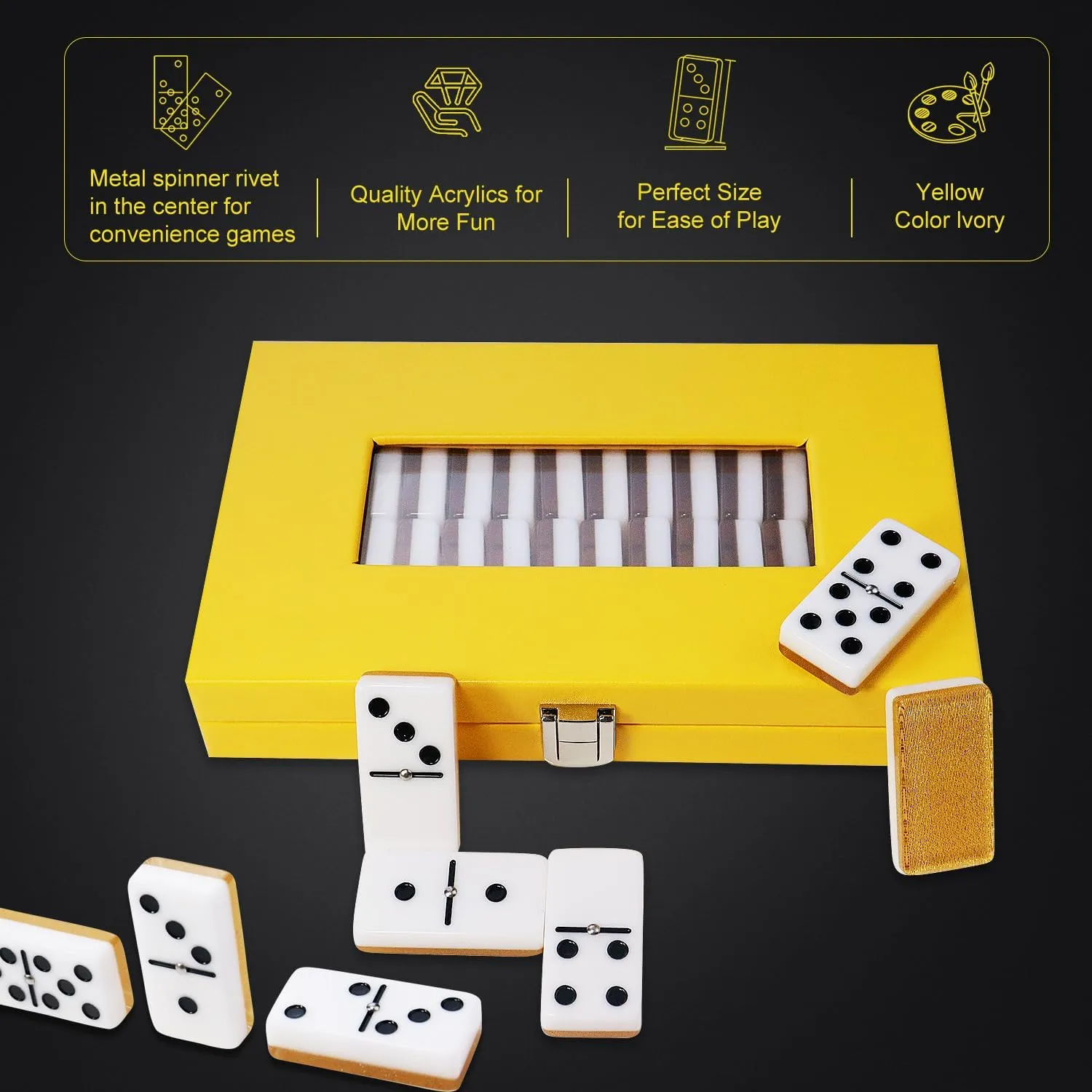 Double Six Standard Dominos Set 28 Tiles – Dominos Set Games for Adults, Classic Numbers Table Games, Family Travel Dominos Games Night Ideal for 2-4 Players (Yellow)