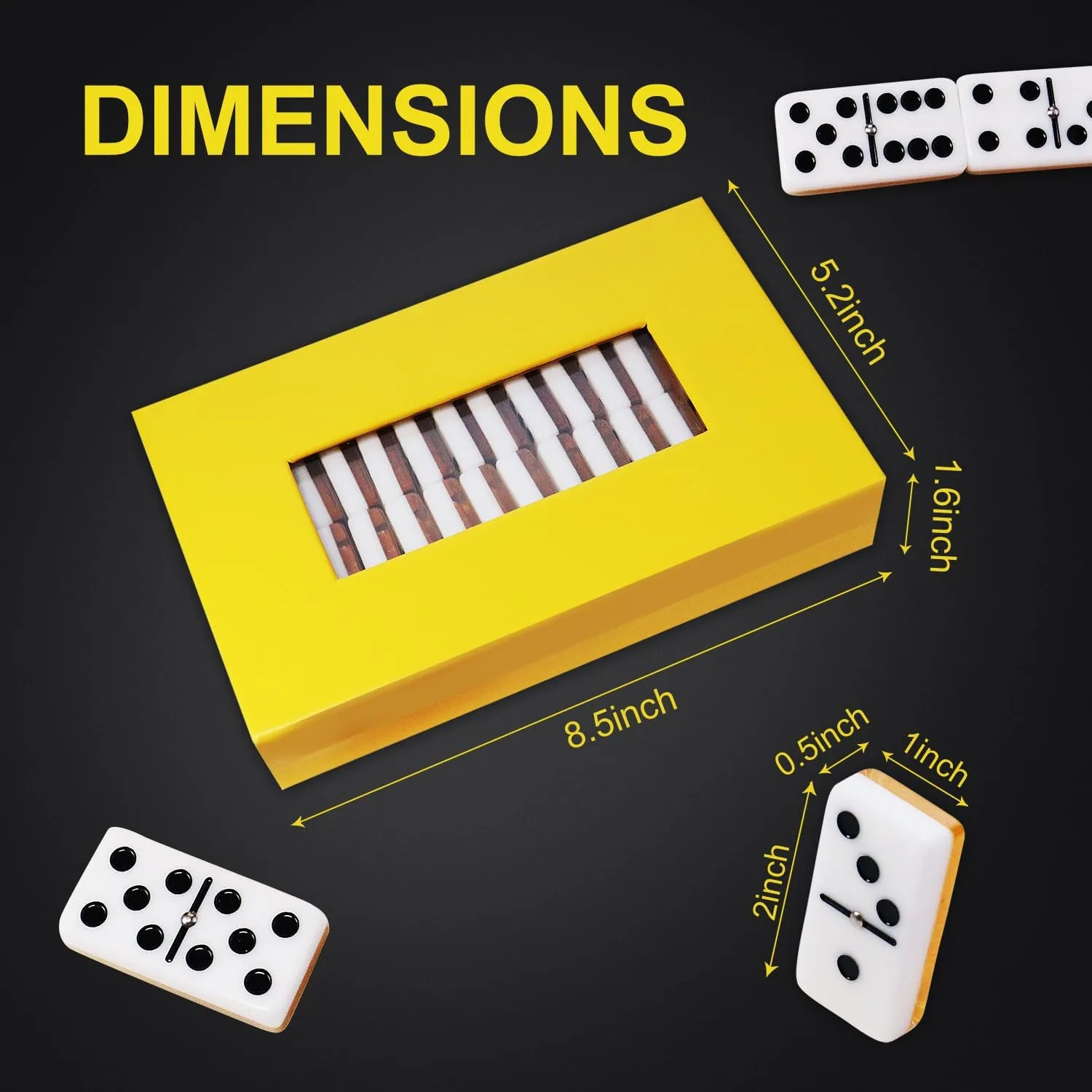 Double Six Standard Dominos Set 28 Tiles – Dominos Set Games for Adults, Classic Numbers Table Games, Family Travel Dominos Games Night Ideal for 2-4 Players (Yellow)