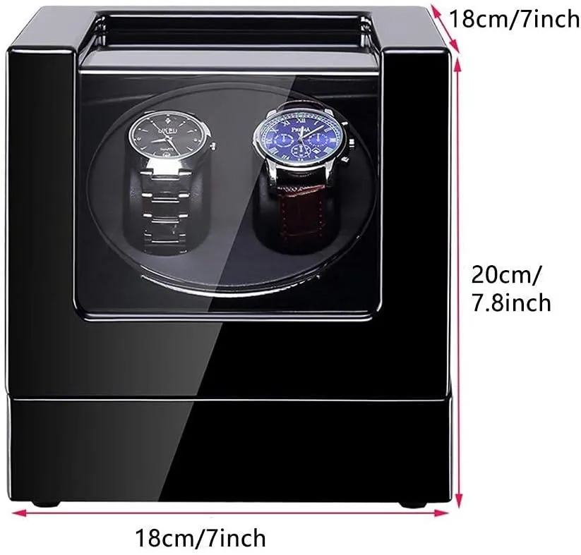 Double Watch Winder for Automatic Watches with Blue Led Light Black Piano Paint Exterior Ac Adapter and Battery Powered Durable Watch Winder Display Watch Box Case Watch Storage