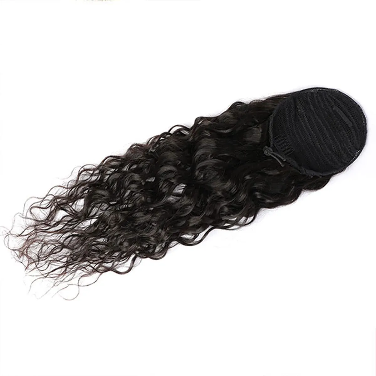 Drawstring Ponytail Extension Human Hair Water Wave Afro Ponytail Natural Black Color Brazilian Virgin Human Hair Ponytail Remy Hair Extensions for Black Women (14 Inches, 105g)