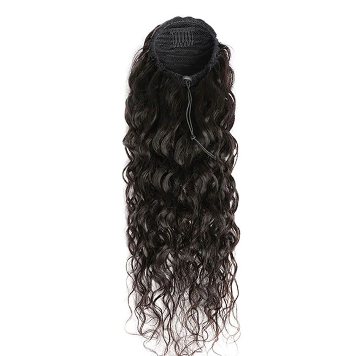 Drawstring Ponytail Extension Human Hair Water Wave Afro Ponytail Natural Black Color Brazilian Virgin Human Hair Ponytail Remy Hair Extensions for Black Women (14 Inches, 105g)