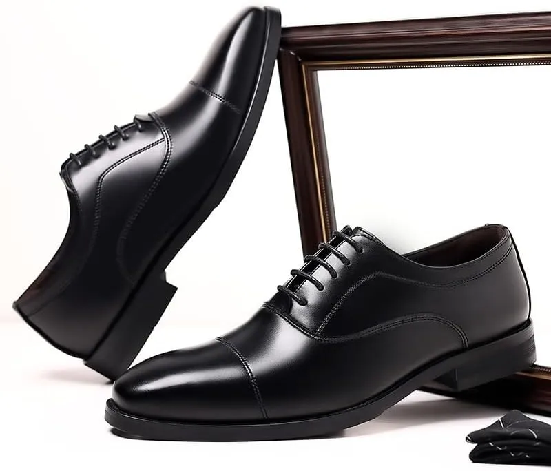 Dress Formal Shoes for Mens Lace-up Uniform Plain Toe Calfskin Leather Business Low Top Classic
