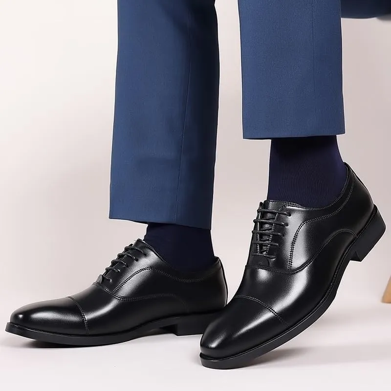 Dress Formal Shoes for Mens Lace-up Uniform Plain Toe Calfskin Leather Business Low Top Classic