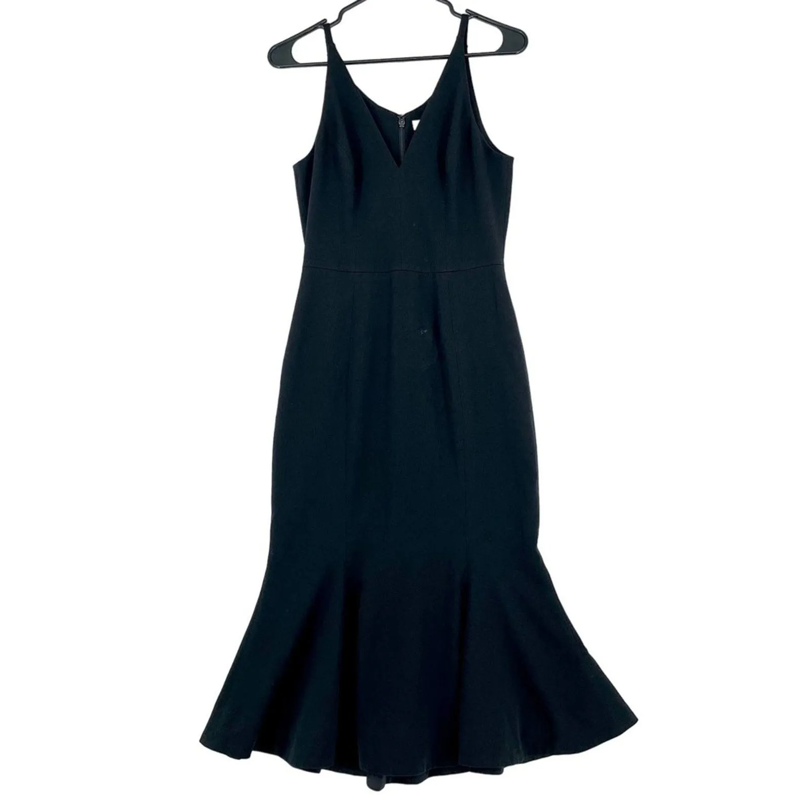 Dress the Population Black Isabelle Deep V-Neck Mermaid Midi Fitted Dress Sz S