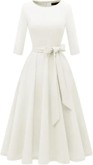 DRESSTELLS Cocktail Dresses for Women, Vintage Wedding Guest 3/4 Sleeves Formal Church Dress, Summer 2025