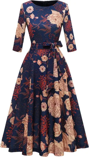 DRESSTELLS Cocktail Dresses for Women, Vintage Wedding Guest 3/4 Sleeves Formal Church Dress, Summer 2025